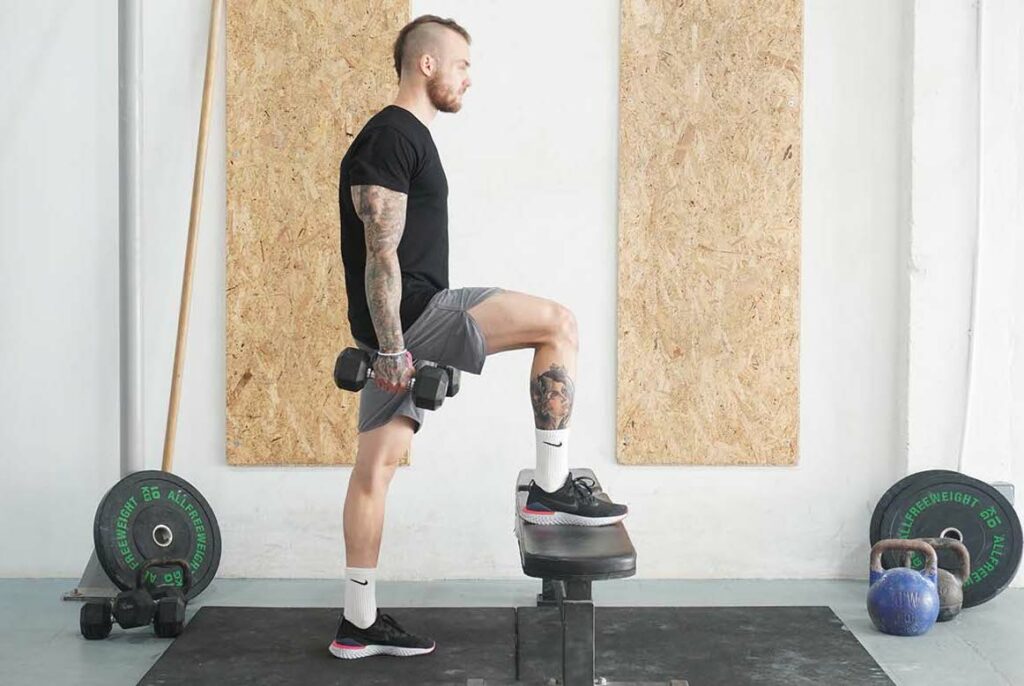 step up dumbbell lower glute exercises